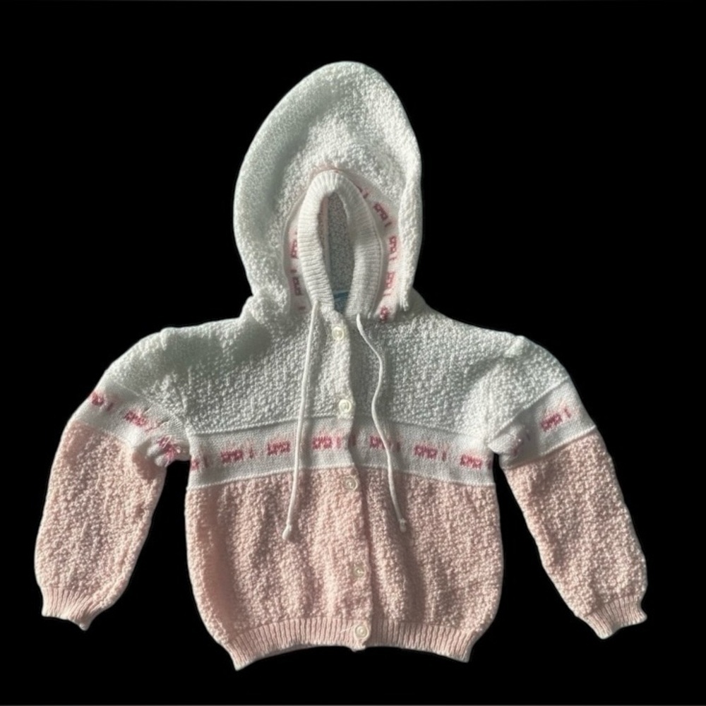 COPY - VINTAGE-TODDLE TIME-PINK & WHITE SWEATER
